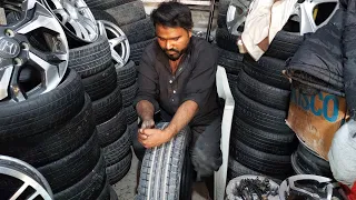 How To Restore Old Used Tyre - Restoration of Old Tires at Local Tyre Repair Shops