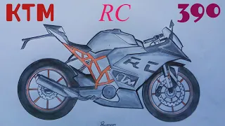 How to draw KTM RC 390 bike | Step by step for Beginners | Sports bike drawing easy