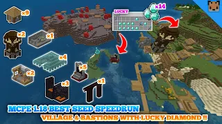 Minecraft PE 1.18 Seed Speedrun - Village & Bastion with Lucky diamond / Mushroom island & lush cave
