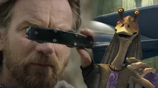 Obi-Wan is watching Jar Jar Binks