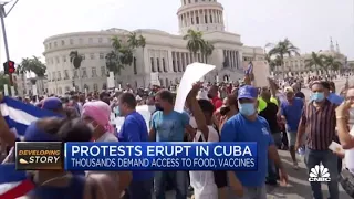 Protests erupt in Cuba as thousands demand access to food and vaccines