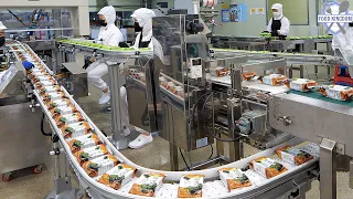 Large amount seasoned seaweed making in korean food factory