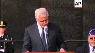 U.S. Defense Secretary Chuck Hagel spoke to a crowd of veterans at the Vietnam War Memorial in Washi