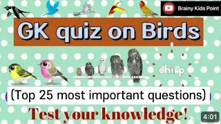 Birds Quiz | GK quiz on Birds for kindergarten, Class-1 | Top 25 Important questions on Birds