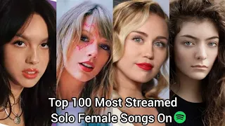 Top 100 Most Streamed Solo Female Songs On Spotify