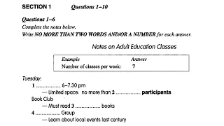 NOTES ON ADULT EDUCATION CLASSES | IELTS LISTENING TEST WITH ANSWERS