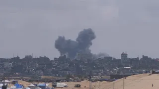 Smoke plumes visible in direction of Rafah in Gaza Strip