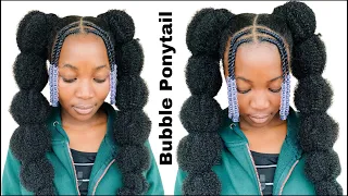 HOW TO DO A SLEEK BUBBLE PONYTAIL on thick natural hair |tutorial with beads