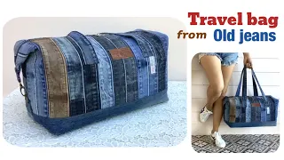 diy a denim travel bags from old jeans,how to sew a travel bags tutorial,sewing a denim travel bags.