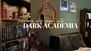 remodeling my room to look dark academia | painting, school work, room decor haul🍂☕️🪵