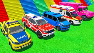 VOLKSWAGEN POLICE CARS and FORD RANGER, MERCEDES, FORD TRUCK AMBULANCE EMERGENCY TRANSPORT ! FS22