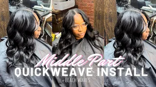 HOW TO: QUICKWEAVE WITH LEAVEOUT + MIDDLE PART AND BEACHWAVE CURLS