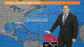 Tropical Storm Bret continues to track towards the Caribbean