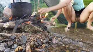 Bushcraft Relaxing - Survival by the beautiful river - Find Food For Survival Instinct , Ep.01