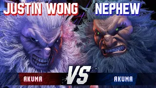 SF6 ▰ JUSTIN WONG (Akuma) vs NEPHEW (Akuma) ▰ High Level Gameplay