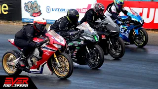 CBR1000RR 🆚 Panigale V4 🆚 GSX-R1000 🆚 Ninja ZX10R 🔥 DRAG RACES 🔥 9 seg. Piques Barranquilla 2022