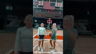 Haley and Hanna Cavinder hitting half court shots