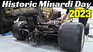 Historic Minardi Day 2023 Imola, Preview - Ferrari 412 T1, Lotus 72 E-5 & Lotus Type 91 Start-Up 🔊