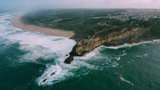 Flying over Nazare, Portugal in March 2023 in 4K with calm ambient music