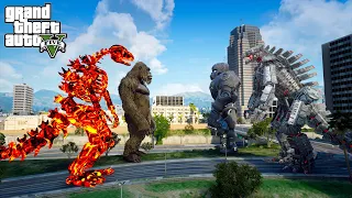 Skeleton Godzilla and Kong vs Mechagodzilla and Mechani Kong - GTA V Mods