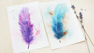 Easy watercolor painting for beginner/ How to paint Watercolor feathers step by step tutorial