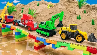 Rescue excavator trucks and cement trucks | Police car crane truck toy stories | ENJO Car Toys