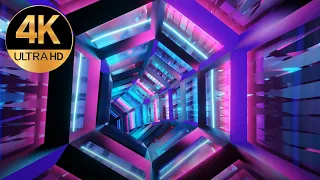 10 hour 4k Hexagon color neon tunnel  abstract tunnel background video loop 4k animation live TV