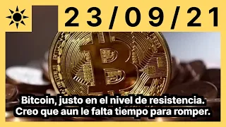 Bitcoin, justo en el nivel de resistencia. Creo que aun le falta tiempo para romper.