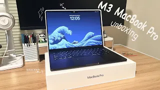 macbook m3 pro 14'' space black aesthetic unboxing 💻 ☁️