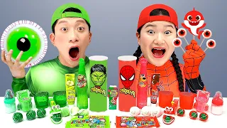 ASMR MUKBANG Superhero Desserts 챌린지 먹방 Color food challenge by COMY VLOG 코미 브이로그