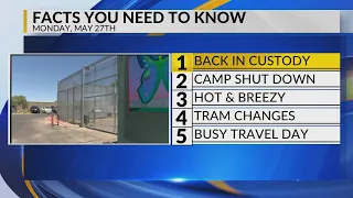 KRQE Newsfeed: Back in custody, Camp shut down, Hot and breezy, Tram changes, Busy travel day