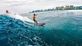 SURFING A BIG TOWN SWELL | Firing Waves in Waikiki May 19th | RAW POV