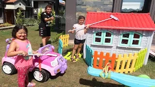 Elif Öykü and Masal Playhouse, Pink Car cleaning Pretend play with fun kid video