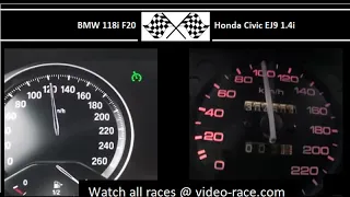 BMW 118i F20 VS. Honda Civic EJ9 1.4i  - Acceleration 0-100km/h