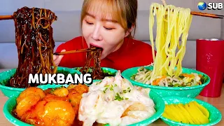 촉촉한 초마 고추짜장면, 백짬뽕, 꾸덕꾸덕 칠리새우, 크림새우 먹방!!❤ jjajangmyeon, jjambbong, chili&cream shrimp MUKBANG