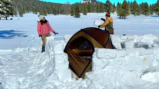 Hot Tent Camping Building Shelter in the Snow
