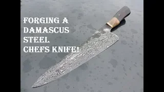 HAND FORGING DAMASCUS STEEL CHEFS KNIFE!