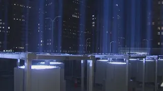 Testing the Tribute in Light that commemorates the 9/11 attacks