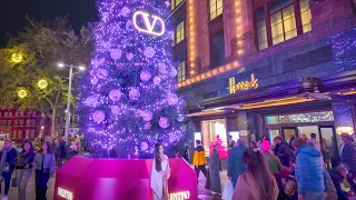 London Harrods Christmas Windows 2023 ✨ Knightsbridge & Belgravia Christmas Lights Walk 🎄 4K HDR