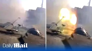 Ukrainian BMP-2 tank firing at Wagner mercenaries during battle in Bakhmut