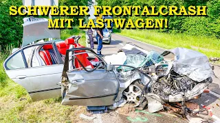 [BMW WIRD TOTAL ZERSTÖRT] - FRONTALCRASH MIT LASTWAGEN - | FEUERWEHR | FRAU EINGEKLEMMT | MALSCH