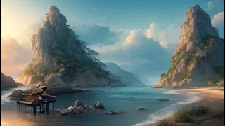 Sound of waves and piano music 1hour ver (ai music)