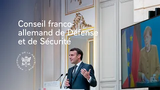 Conférence de presse conjointe du Président Emmanuel Macron et de la Chancelière Angela Merkel.