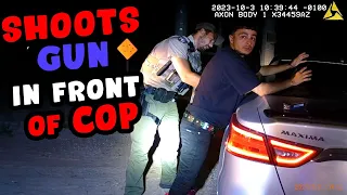 Cop Watches Idiot Shoot Gun at Stop Sign