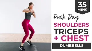 35-Minute PUSH DAY WORKOUT: Chest, Shoulders, Triceps + Cardio (Dumbbells)