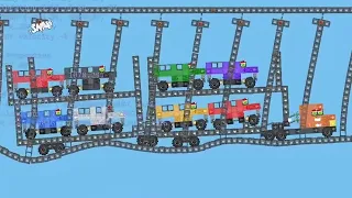 Truck hauling eight hummers across a weak bridge - Bad Piggies