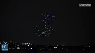 Spectacular drone light show above West Lake in east China's Hangzhou