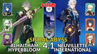 New 4.1 Abyss│Alhaitham Hyperbloom & Neuvillette International | Floor 12 - 9 Stars | Genshin Impact