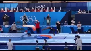 Simone Biles performs Yurchenko Double pike at the Tokyo 2020 Olympics games Podium training