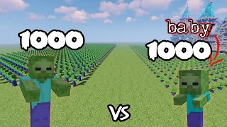 1000 Zombies Vs 1000 Baby Zombies  |Minecraft|